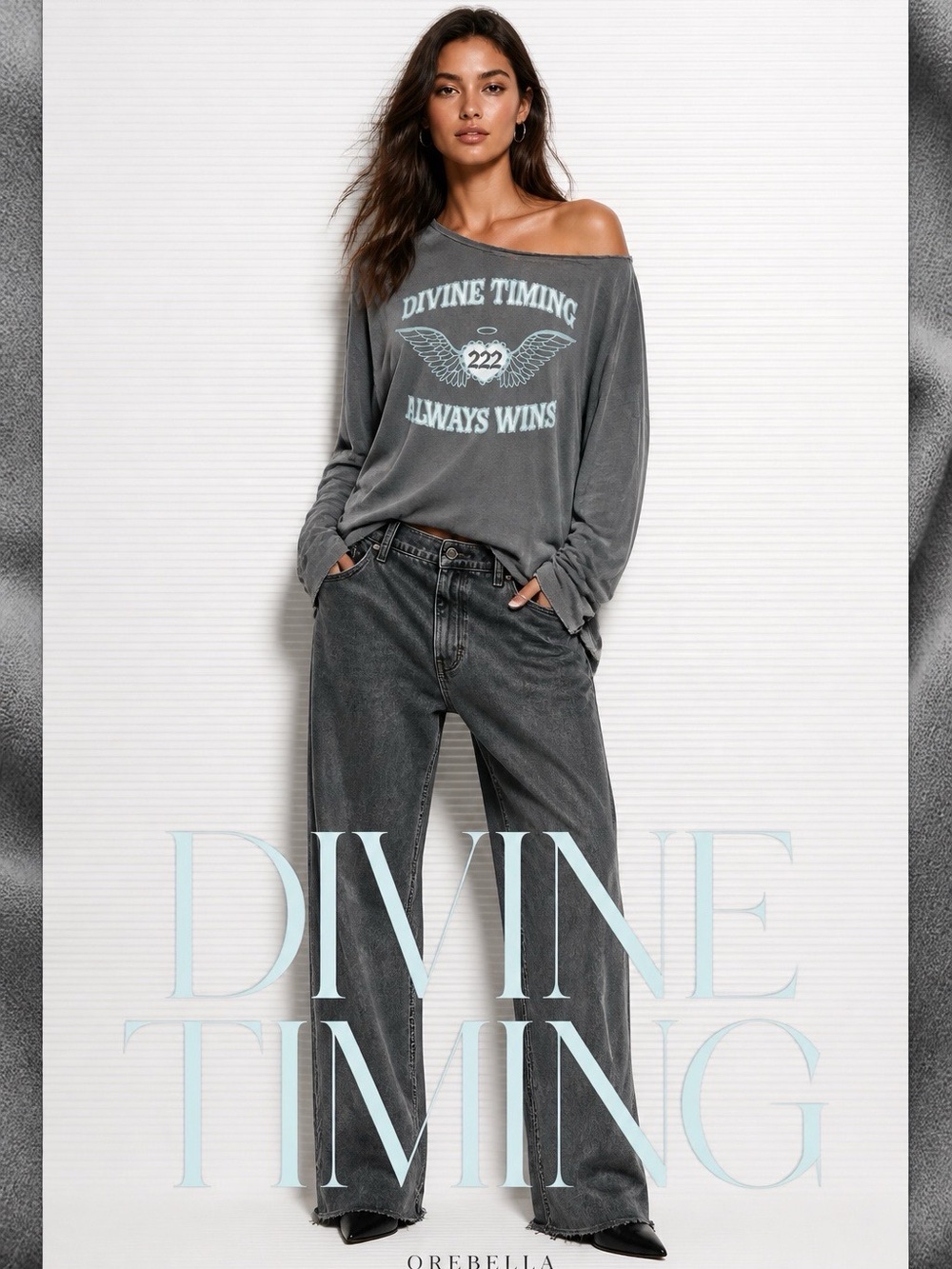 The Mayfair Group Orebella Off-Shoulder Gray Graphic Sweatshirt - Divine Timing